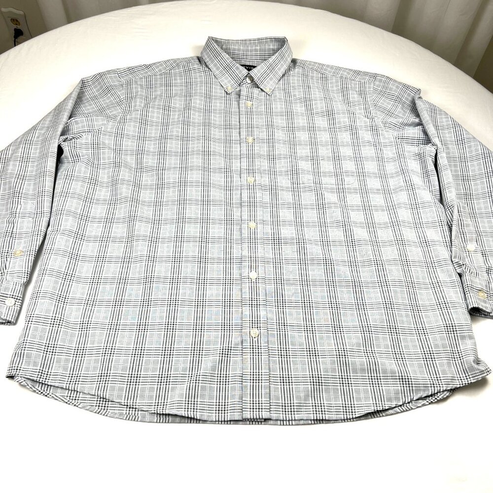 Orvis Mens Active Fit Gray Plaid Dress Shirt XXL Button-Down Collar Polyester - Picture 2 of 9